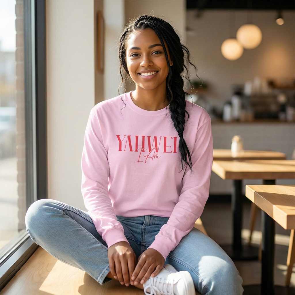 Yahweh - Unisex Garment-dyed Long Sleeve T-Shirt - Image 5