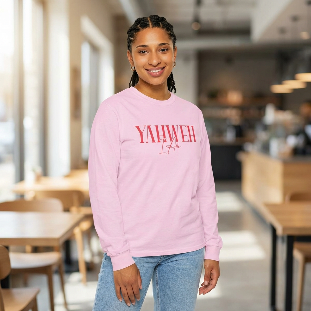 Yahweh - Unisex Garment-dyed Long Sleeve T-Shirt - Image 4