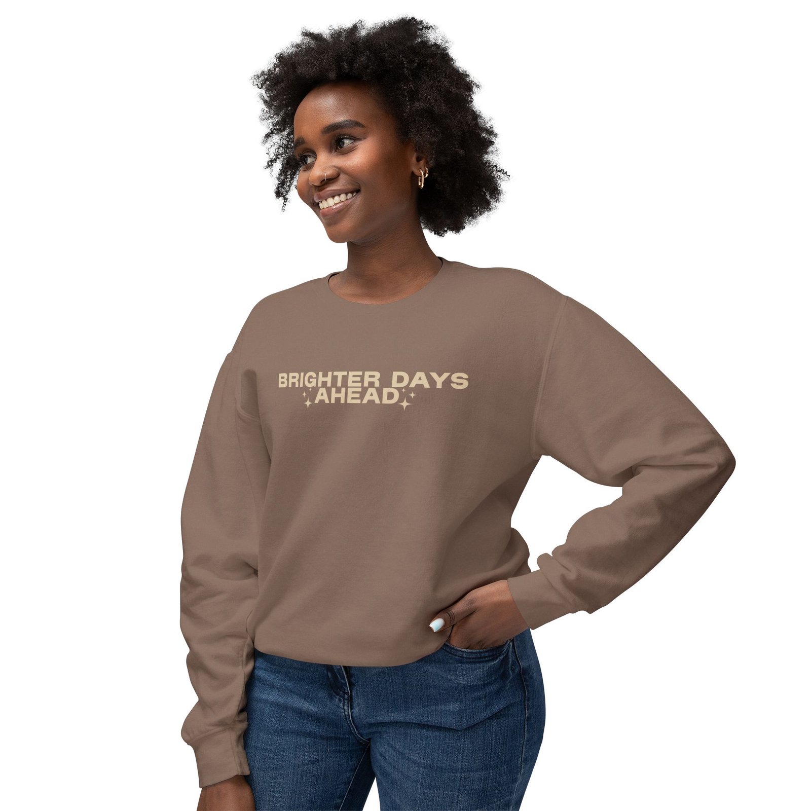 Brighter Days Ahead - Unisex Lightweight Crewneck Sweatshirt (Tan) - Image 7