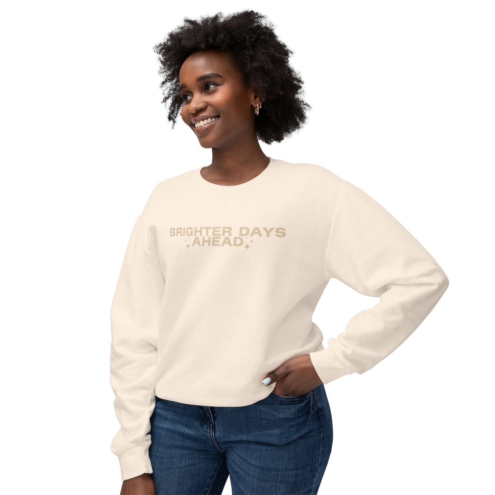 Brighter Days Ahead - Unisex Lightweight Crewneck Sweatshirt (Tan) - Image 4